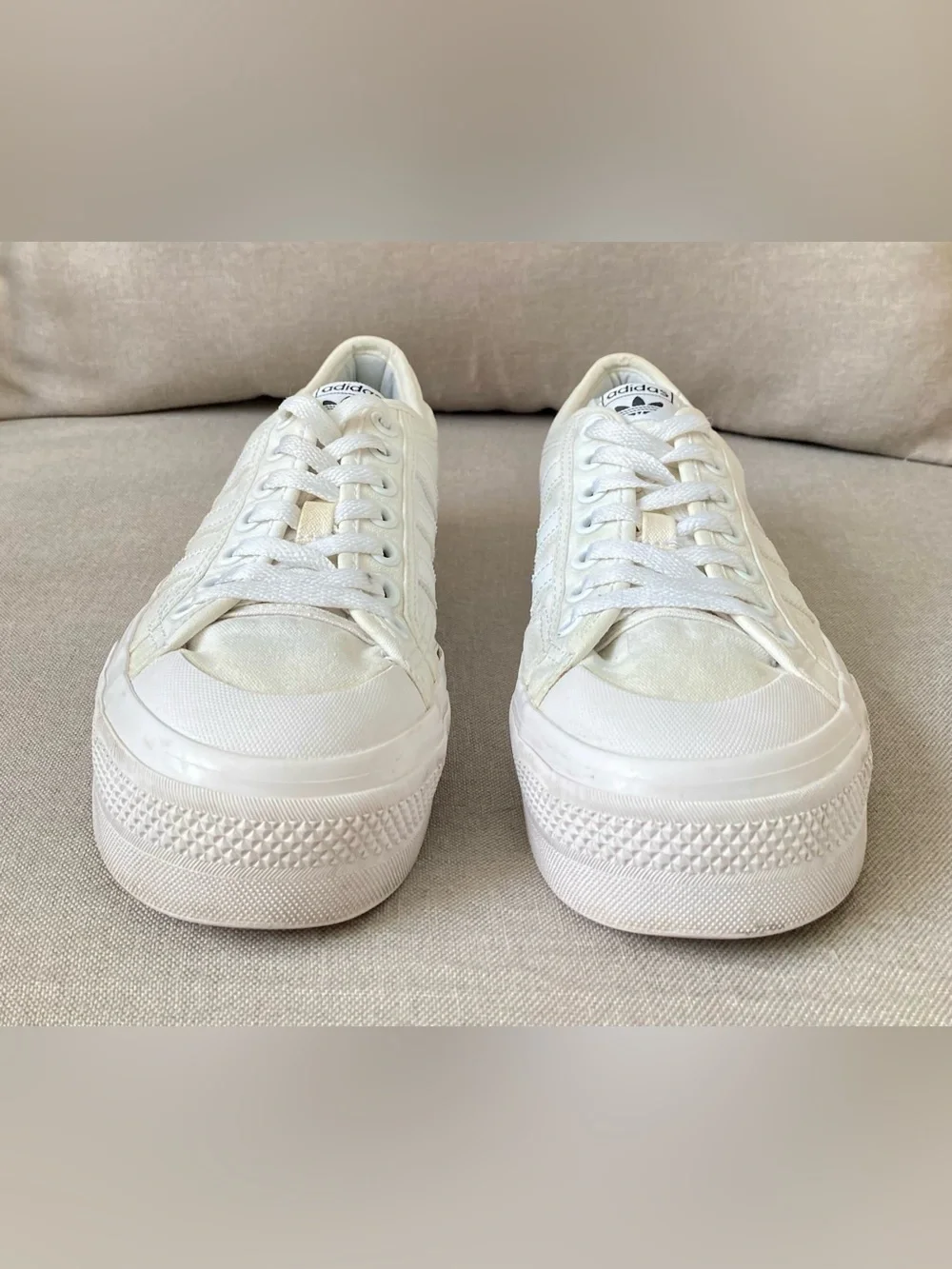 Adidas Originals Nizza Platform Triple White Canvas Sneakers Women’s US 9